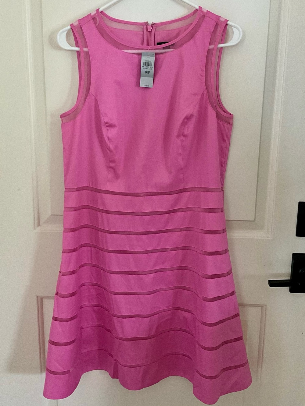 NWT Ann Taylor Petite Pink Fit & Flare Dress 10P | Mesh Detail Cocktail Dress